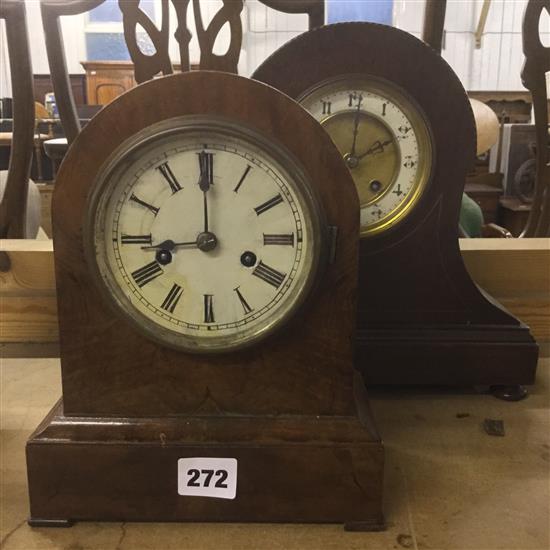 A walnut & a mahogany mantel clock